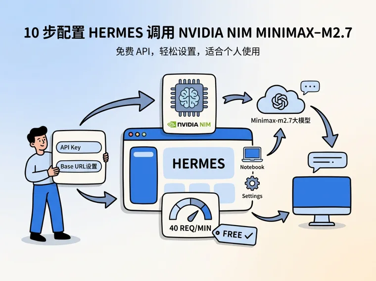 只需 10 步 HERMES 配上 NVIDIA 免费 Minimax-m2.7 大模型